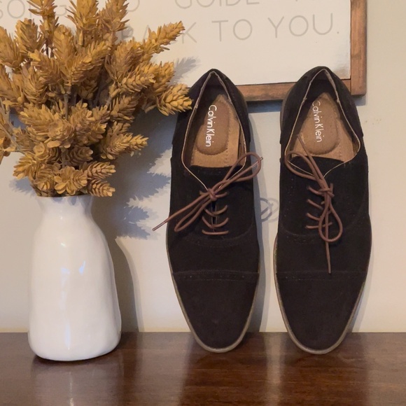 Calvin Klein suede leather brown oxford tie lace up shoes - Picture 2 of 8